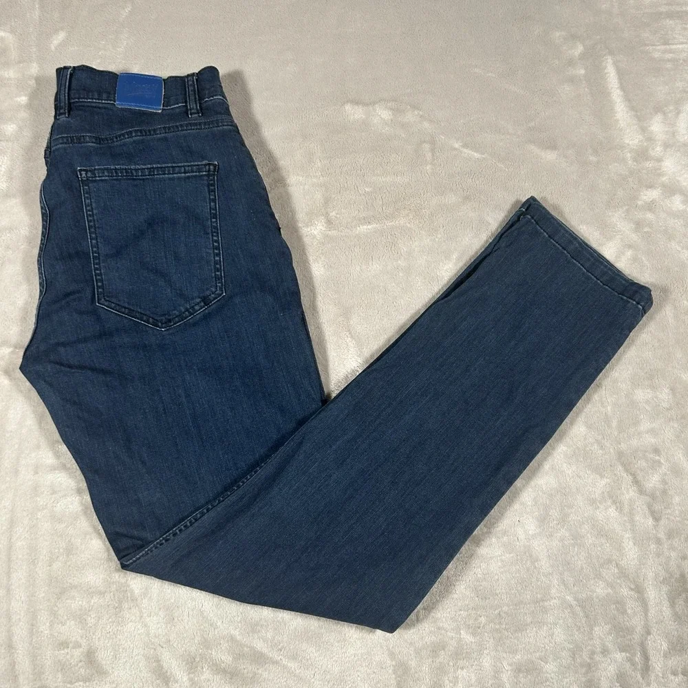 Mugsy Studio Blues Jeans Mens 36x28 Blue Dark Wash Stretch Flex Fit 5 Pocket EUC